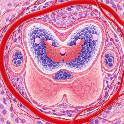 Microscopic view of thyroid cells and hormones, bright and scientific look, no text, no words, no typography, 8K, clean image