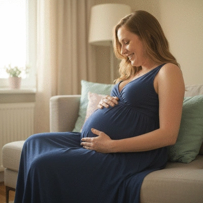 Pregnant woman looking at a health tracking app on a tablet, clean image
