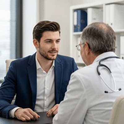 Person consulting a doctor, discussing weight loss and thyroid medication, in a professional and empathetic setting