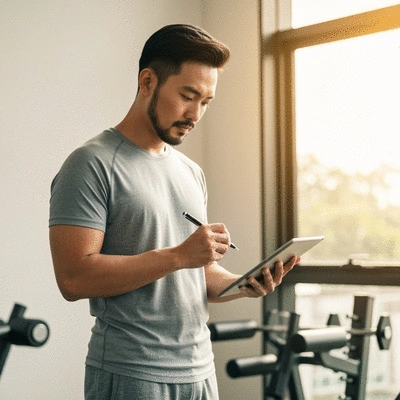 Person proactively managing their health with a smart device and natural light