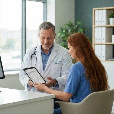 Doctor consulting with a patient in a modern clinic setting